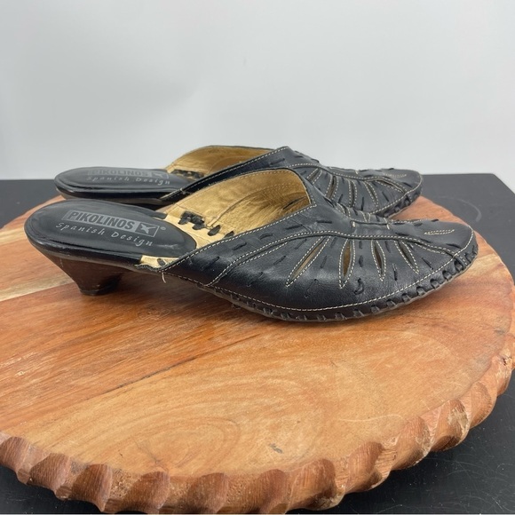 Pikolinos Leather Slides Mules Kitten Heel Cutout Contrast Stitch 38 (US 7.5-8) - Picture 5 of 13